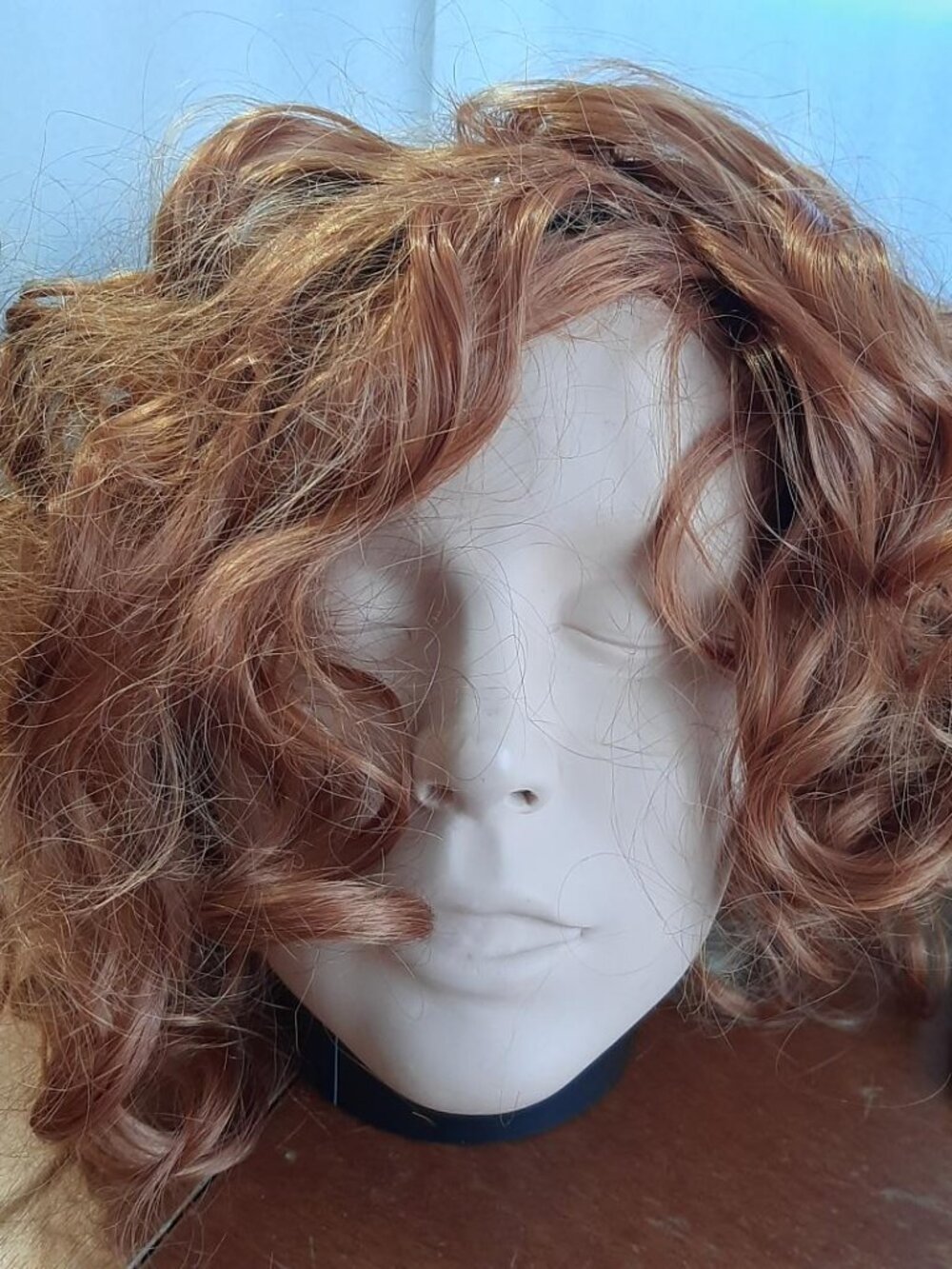 NEW ! Women Long 16" Inch Curly Ginger Red Wig With Blond Highlight
